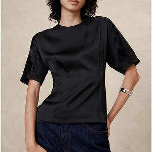 Banana Republic Black Satin Crewneck Top – Short Sleeve – Women’s 0 – NWT